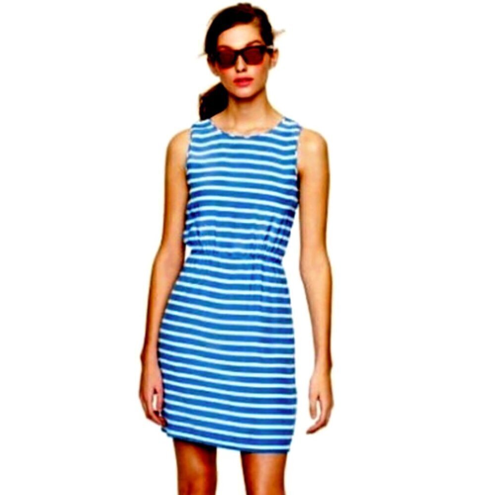 J.‎ Crew Dree 100% Silk Striped Mini Dress Sz 4 Blue White #168M